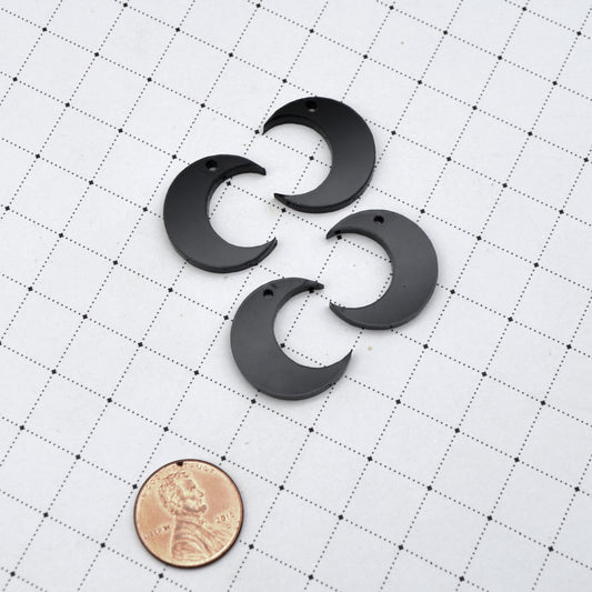 4 Black Moon Charms in Black Laser Cut Acrylic
