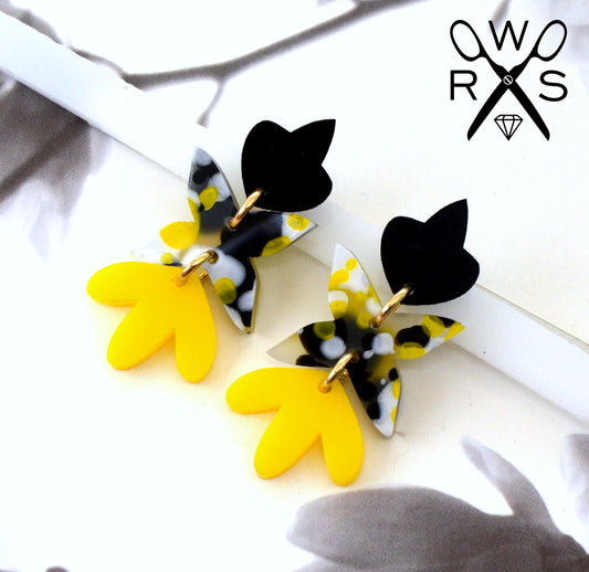 Charlotte Dangles in Yellow Ink Laser Cut Acrylic Earrings