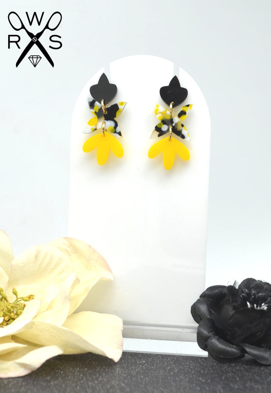Charlotte Dangles in Yellow Ink Laser Cut Acrylic Earrings