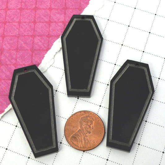 BLACK COFFINS 3 Jet Black Laser Cut Acrylic Flat Back Charms