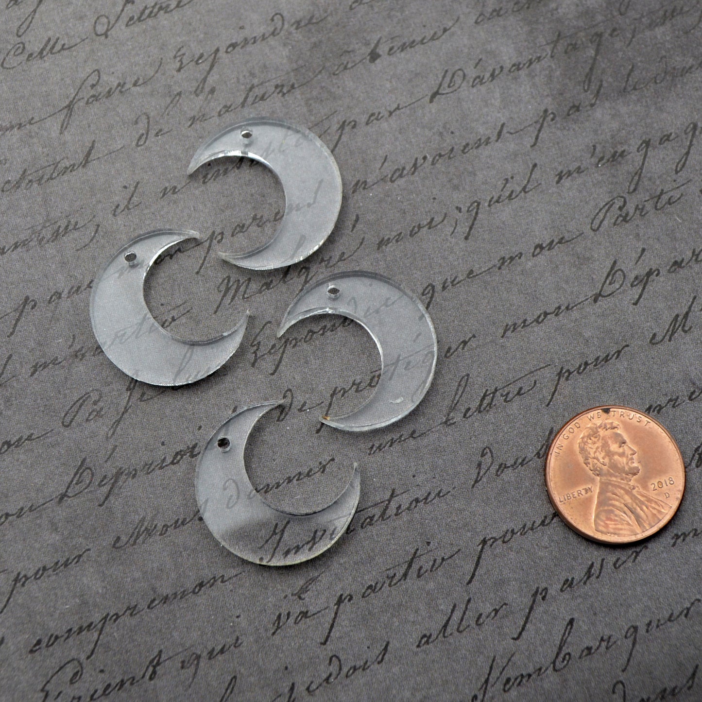 4 Crystal Clear Moon Charms in Clear Laser Cut Acrylic