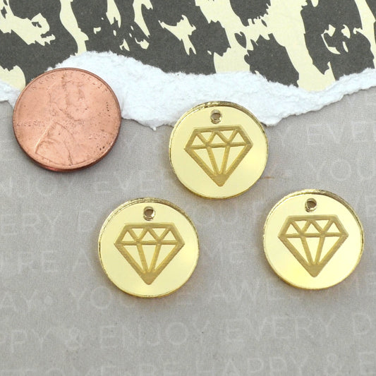 GOLD DIAMOND CHARMS Mirrored Laser Cut Acrylic Discs