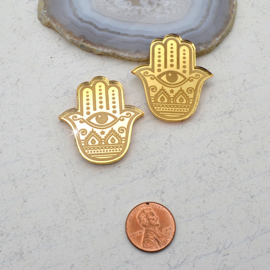 HAMSA HAND CABS Gold Mirror Laser Cut Acrylic Cabs Set of 2 Flatback Cabochons