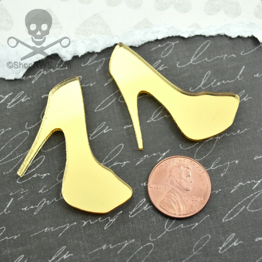 GOLD MIRROR HEELS 2 Cabs In Glossy Gold Mirror Laser Cut Acrylic