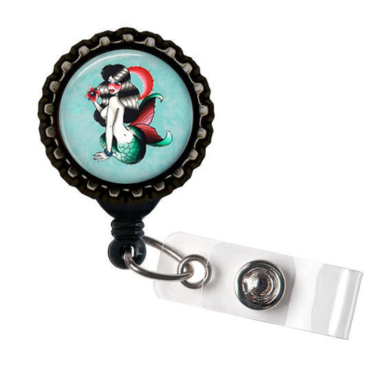 Mermaid Black Retractable Badge Reel ID Holder