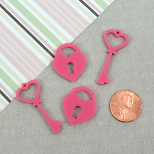 BUBBLEGUM LOCK And KEY Cabochons Flat Back Cabs in Laser Cut Acrylic