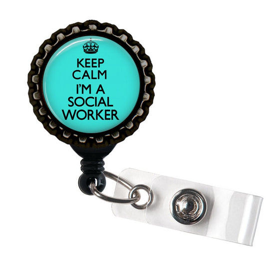 Keep Calm I'm A Social Worker Black Retractable Badge Reel ID Holder