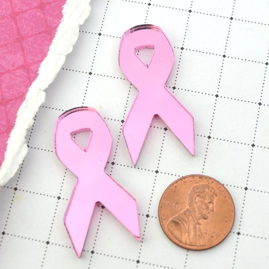 Pink Mirror Ribbons Set of 2 Cabs in Laser Cut Acrylic