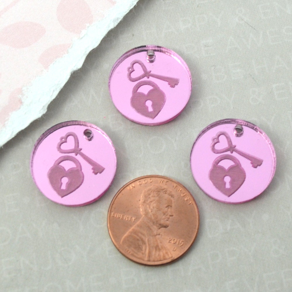 LOCK AND KEY- Circle Disc Charm- Shiny Pink Mirror Laser Cut Acrylic