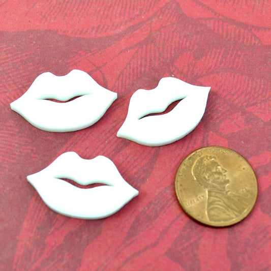 WHITE LIP CABOCHONS 3 Flat Back Pieces In Laser Cut Acrylic