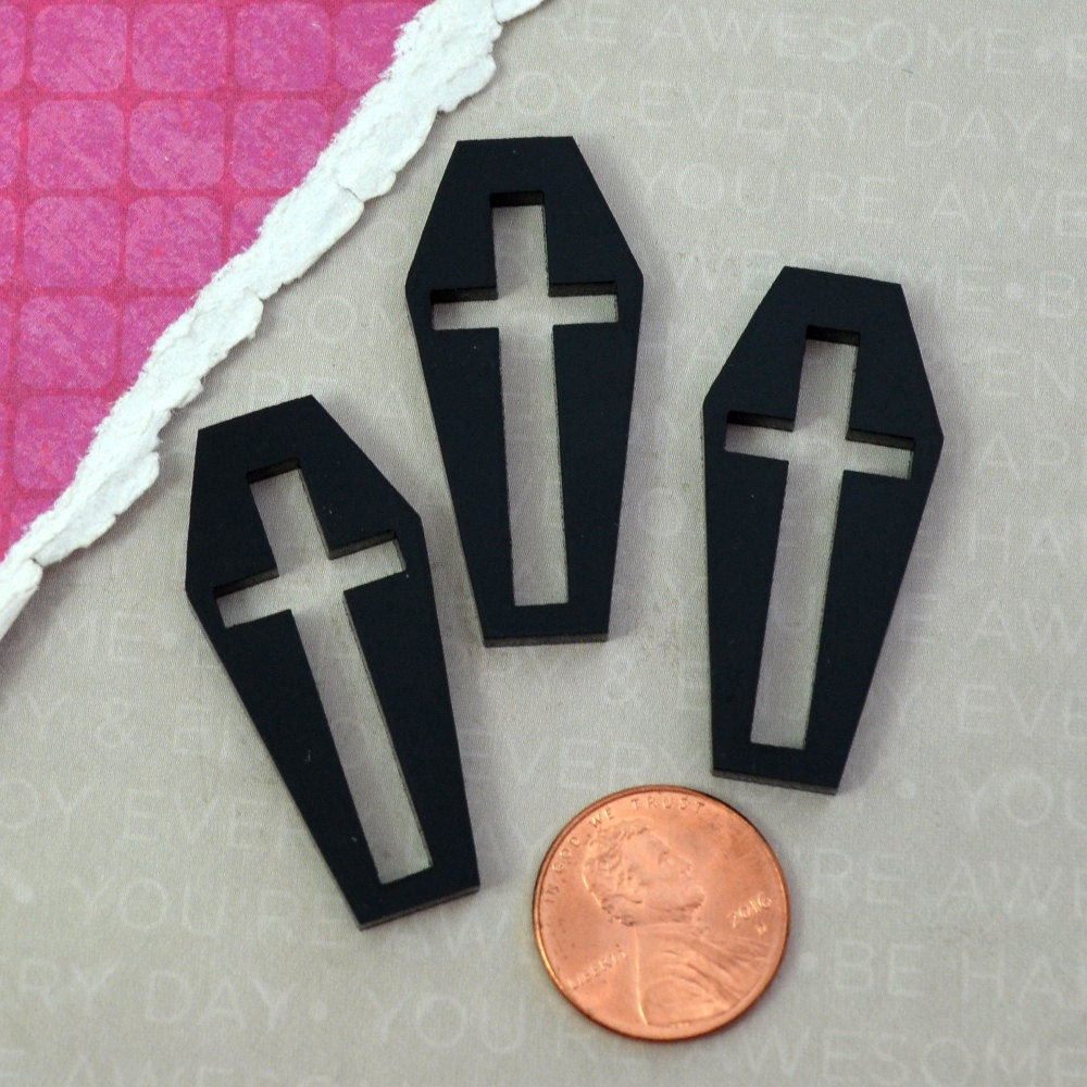BLACK CROSS COFFINS 3 Flat Back Cabs in Black Laser Cut Acrylic