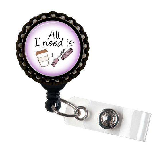COFFEE and MASCARA Black Retractable Badge Reel ID Holder