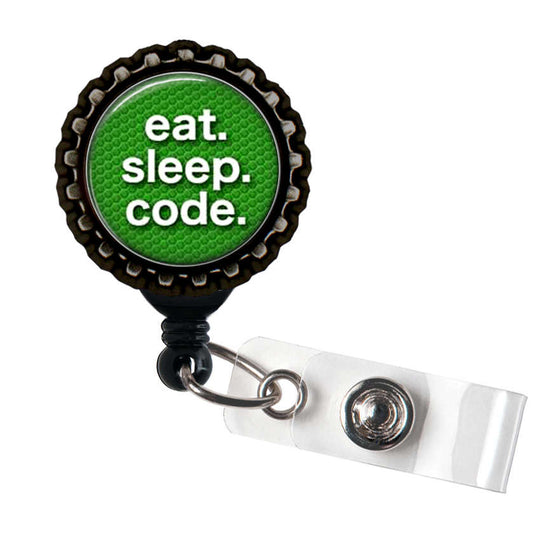 EAT. SLEEP. CODE. Green and Black Retractable Badge Reel Id Holder