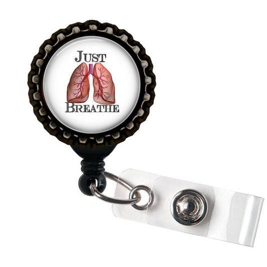 Just Breathe Lungs Black Retractable Badge Reel ID Holder
