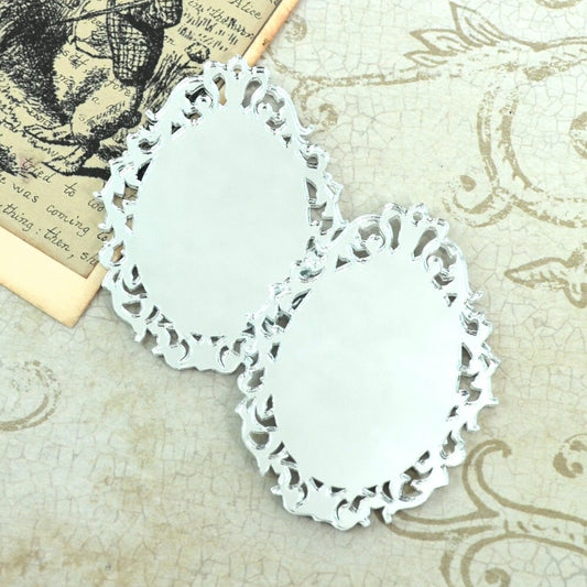 SILVER MIRROR CAMEOS Filigree 30 x 40 mm Ornate Oval Settings Laser Cut Acrylic
