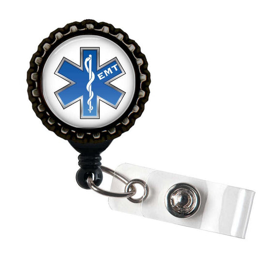EMT LOVE Blue and Black Retractable Badge Reel ID Holder