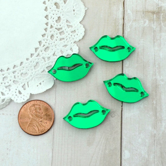 GREEN MIRROR LIPS 4 Laser Cut Acrylic Charms with 2 Holes