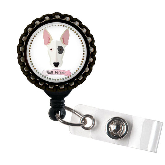 Bull Terrier Black Resin Retractable Badge Reel ID Holder