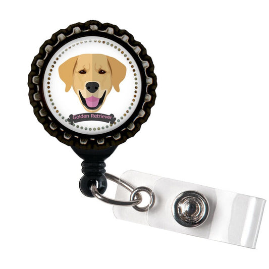 Golden Retriever Black Resin Retractable Badge Reel ID Holder