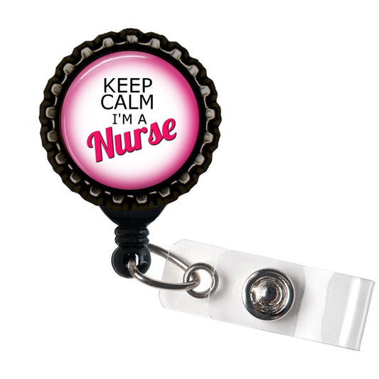 Keep Calm I'm A Nurse Black And Pink Resin Retractable Badge Reel ID Holder
