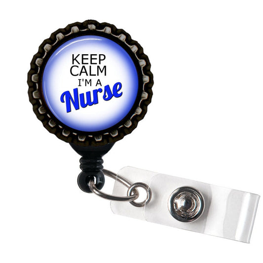 Keep Calm I'm A Nurse Black And Blue Resin Retractable Badge Reel ID Holder