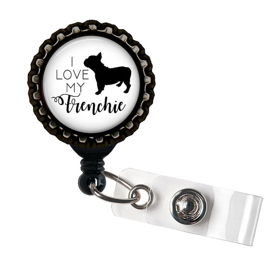Frenchie Black Resin Retractable Badge Reel ID Holder