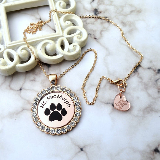 CUSTOM PET NECKLACE Memorial Rose Gold Cameo Dog Cat Companion