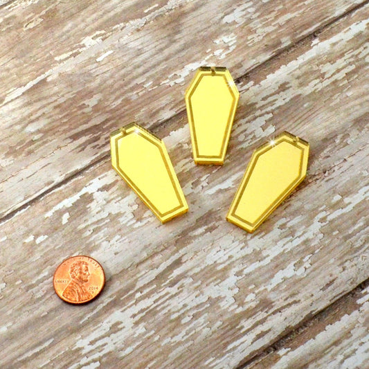 GOLD MIRROR COFFINS - 3 Gold Mirror Laser Cut Acrylic Charms