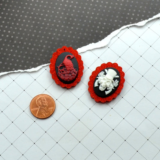 RED GLITTER CAMEOS 18x25 mm Frame Settings Laser Cut Acrylic