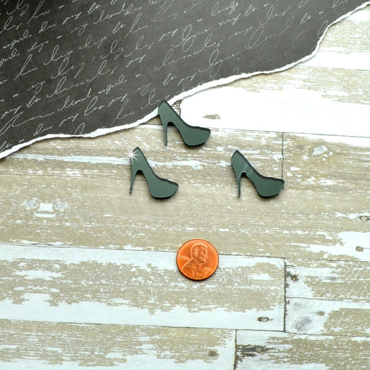 Gunmetal Mirror Mini Heel Cabochons 3 Pieces Laser Cut Acrylic
