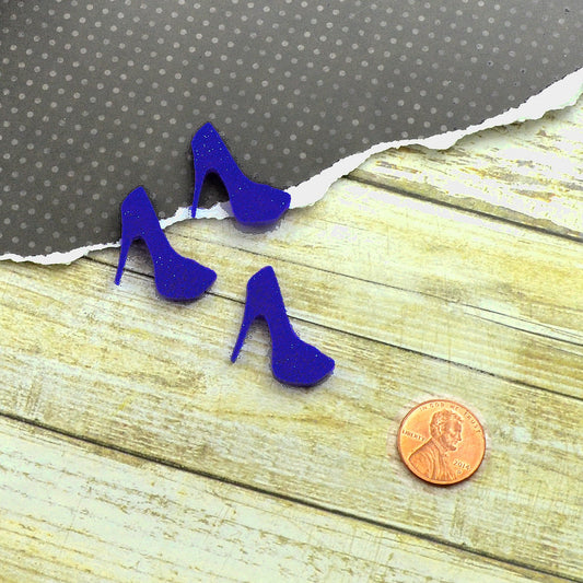 Dark Blue Glitter Heel Cabochons 3 Pieces Laser Cut Acrylic Flat Back