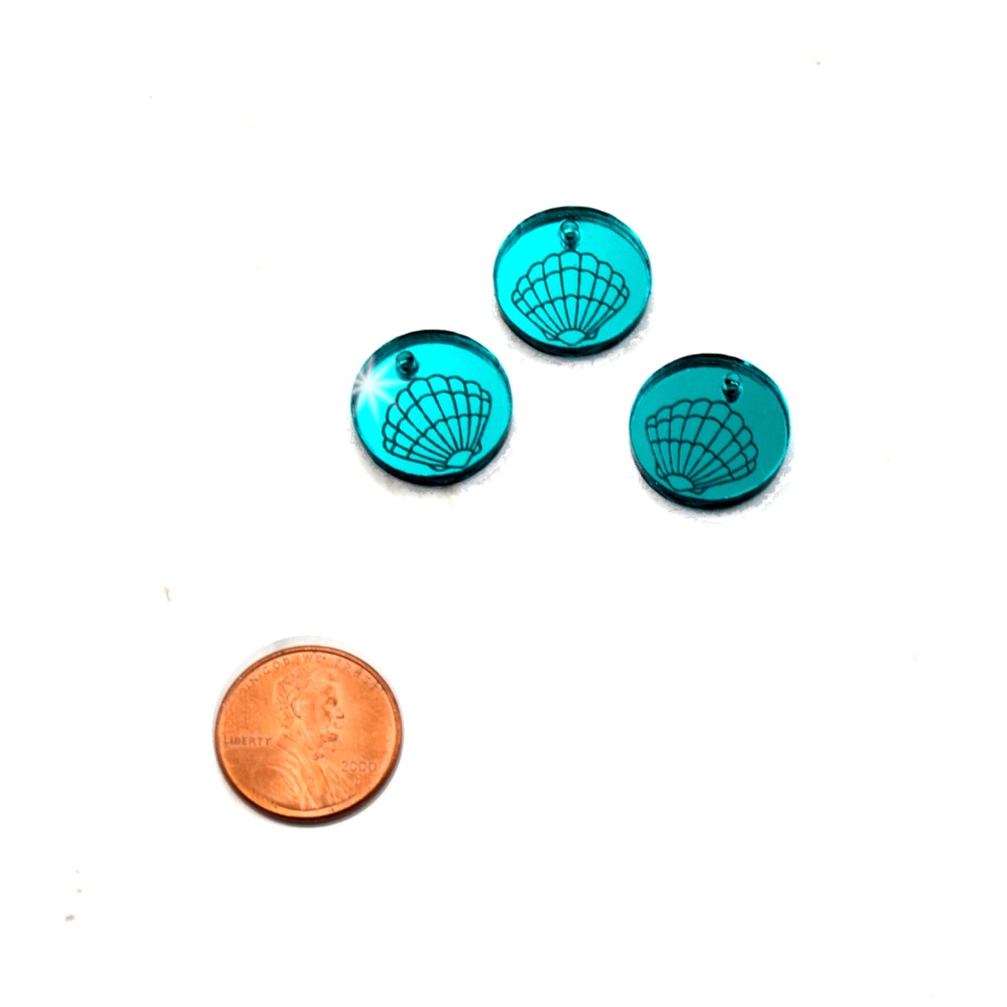 TEAL SEASHELL DISCS 3 Charms in Mirrored Laser Cut Acrylic