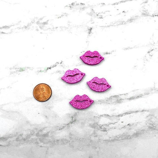 MAGENTA GLITTER LIPS - 4 Charms - In Laser Cut Acrylic