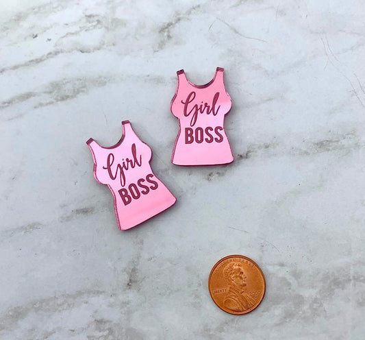 GIRL BOSS - Pink Mirror Tank Tops - Shirt Cabochons - Flat Back Cabs - Laser Cut Acrylic