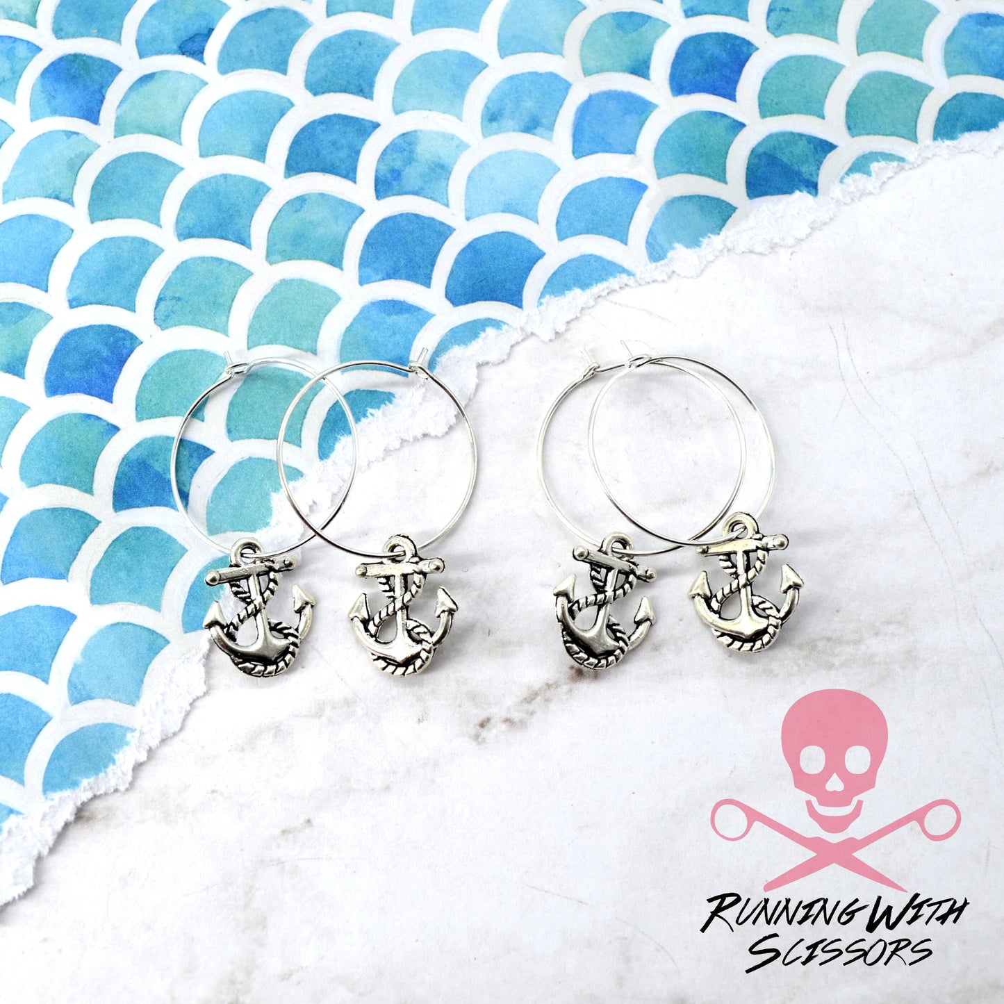 SILVER ANCHOR HOOPS Sending Love 2 Earring Set