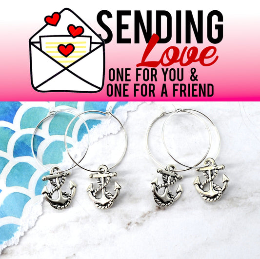 SILVER ANCHOR HOOPS Sending Love 2 Earring Set