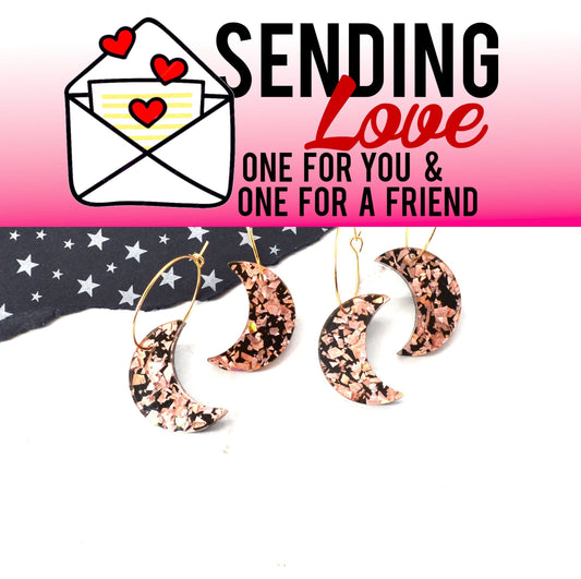 Rose Gold Confetti Moon Hoops Sending Love 2 Earring Set