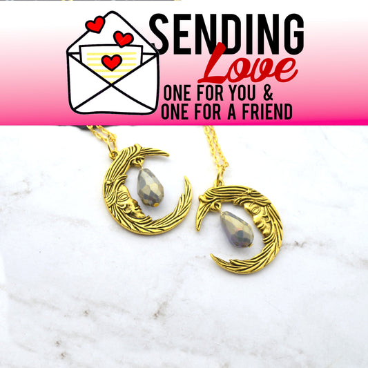 Love You To The Moon Sending Love 2 Necklace Set