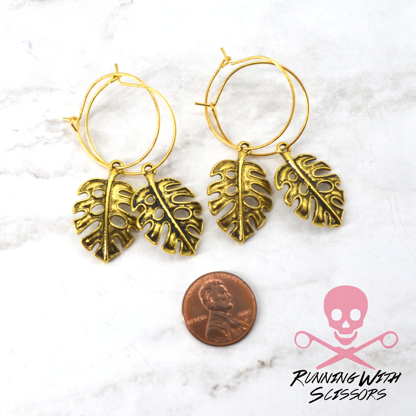 Tropical Monstera Leaf Hoops Sending Love 2 Earring Set