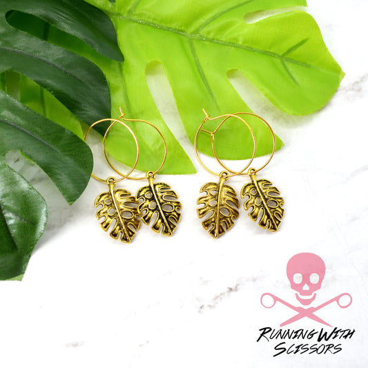 Tropical Monstera Leaf Hoops Sending Love 2 Earring Set