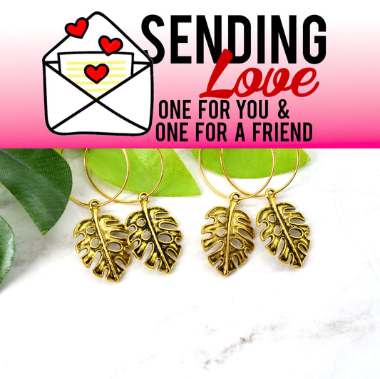 Tropical Monstera Leaf Hoops Sending Love 2 Earring Set