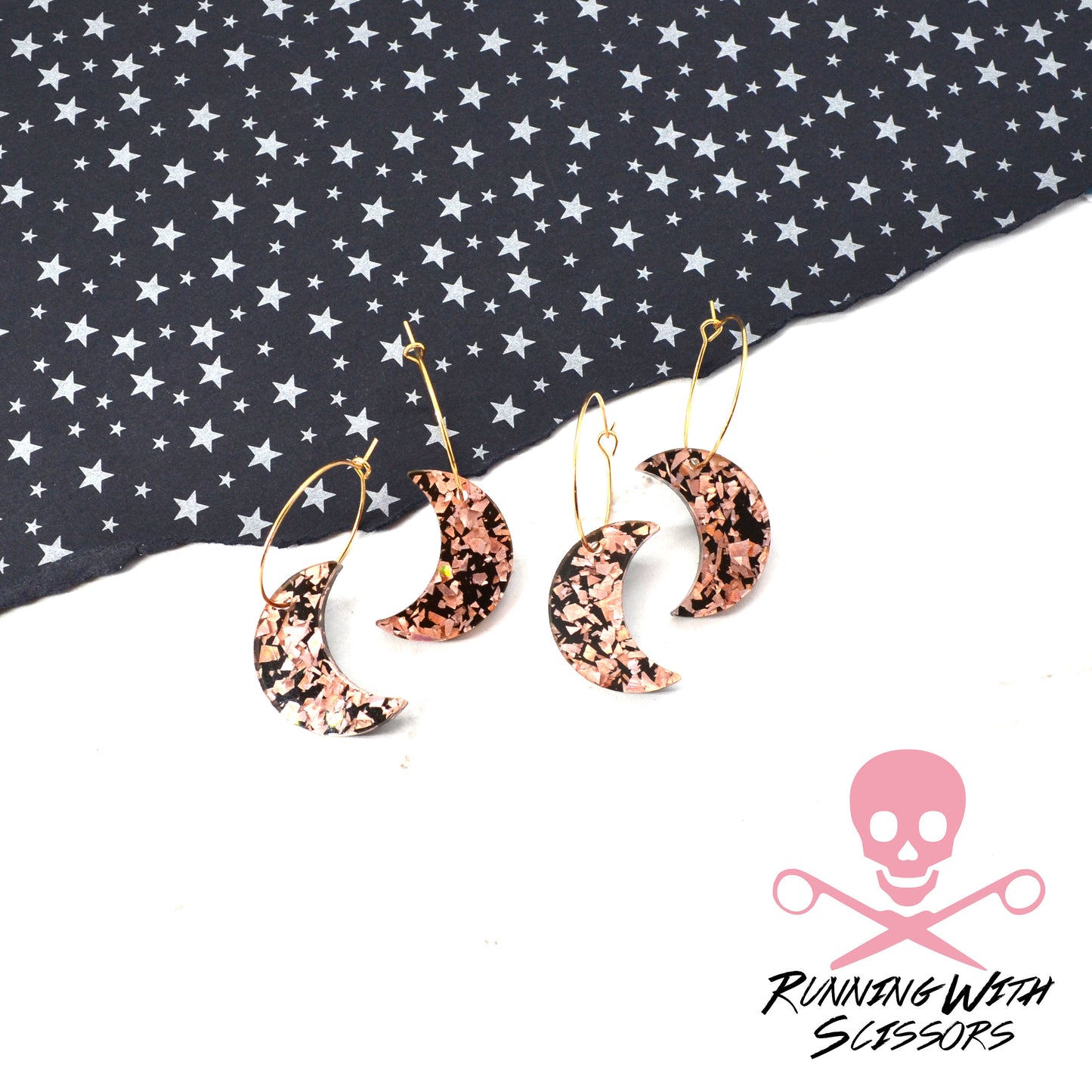 Rose Gold Confetti Moon Hoops Sending Love 2 Earring Set