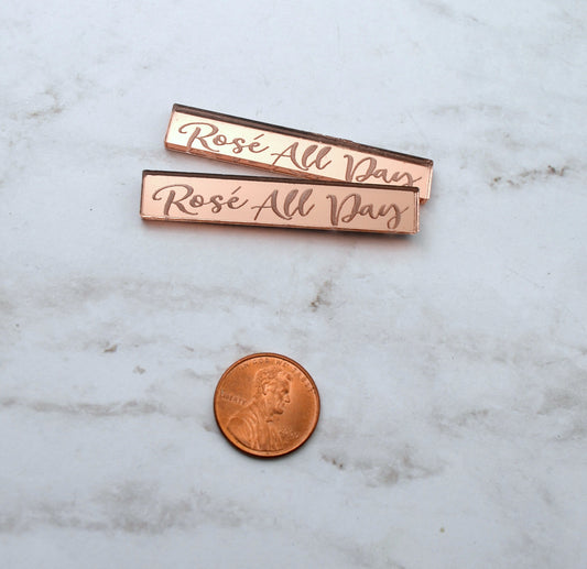 ROSE' ALL DAY - 2 Rose Gold Mirror Cabochons- Laser Cut Acrylic Flatback Cab