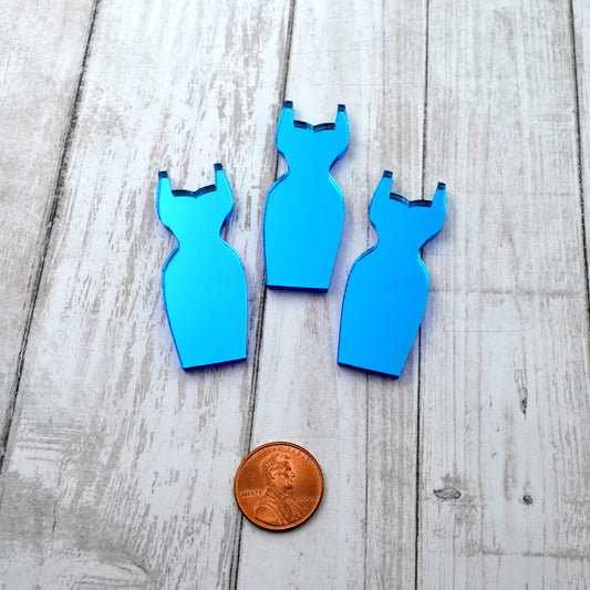PINUP DRESS CABOCHONS Blue Mirror Flatback Cabs Laser Cut Acrylic Set of 3