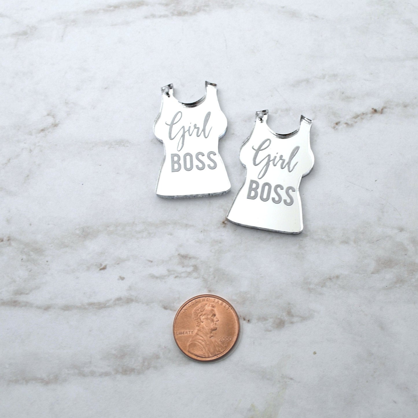 GIRL BOSS - Silver Mirror Tank Tops - Shirt Charms - Flat Back - Laser Cut Acrylic