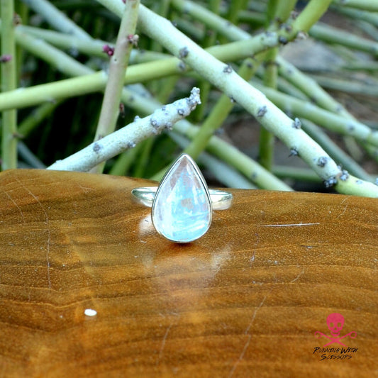 Moonstone Sterling Silver Ring, Size 7, 925, USA Seller, Genuine Stone, Teardrop Shape, Handmade Gemstone Ring