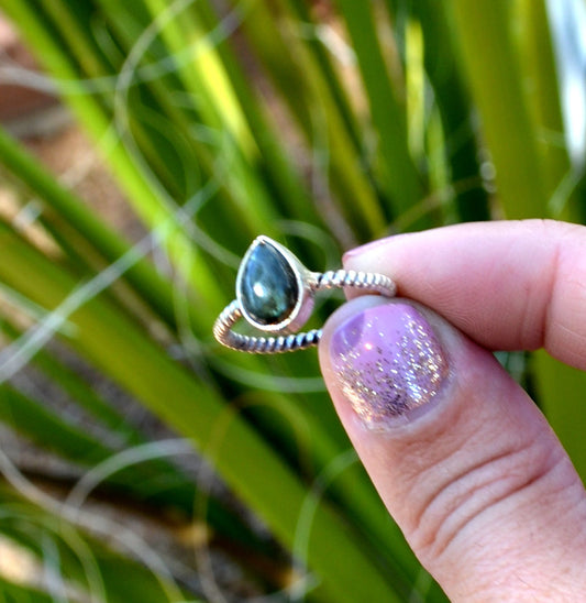 Labradorite Teardrop, Sterling Silver Ring, Size 7.5, 925, USA Seller, Genuine Stone, Teardrop Shape, Handmade Gemstone Ring