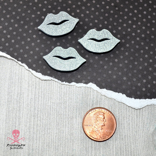 SILVER GLITTER LIPS 3 Flat Back Pieces in Laser Cut Acrylic