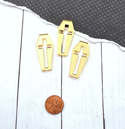 GOLD CROSS COFFINS 3 Pieces Gold Mirror Laser Cut Acrylic Cabochons