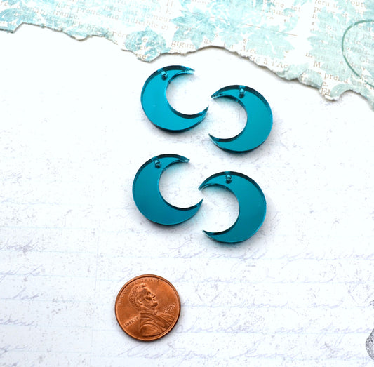 4 Teal Mirror Moon Charms Laser Cut Acrylic